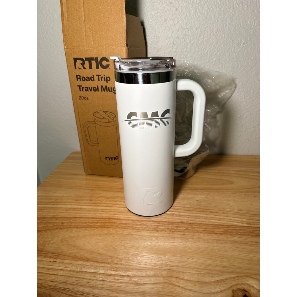RTIC 20oz Road Trip Travel Mug Ceramic Lined White CMC Logo New In Box
